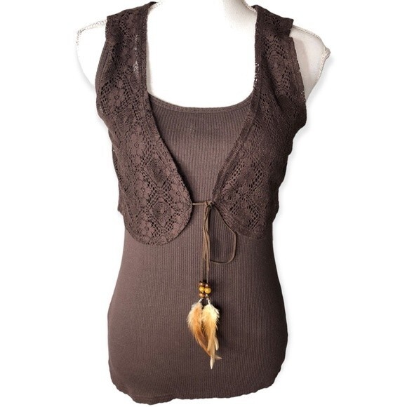 Lots of Love By Speechless Ribbed Tank Top & Lace Cardigan Set - Picture 1 of 6